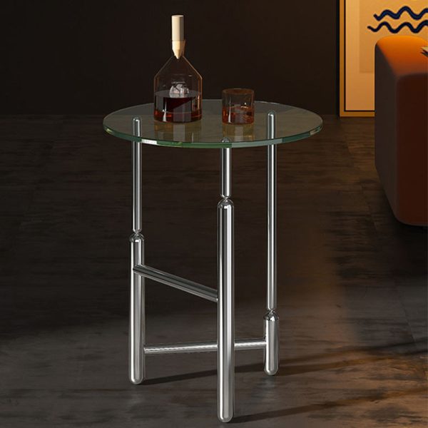 Modern Minimalist Cylinder Round Glass Iron End Table 1-Tier For Living Room - Image 2