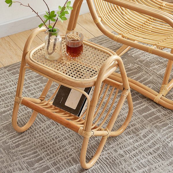 Traditional Japanese Weaving Rectangular Rattan Glass Side Table 2-Tier For Living Room - Image 4
