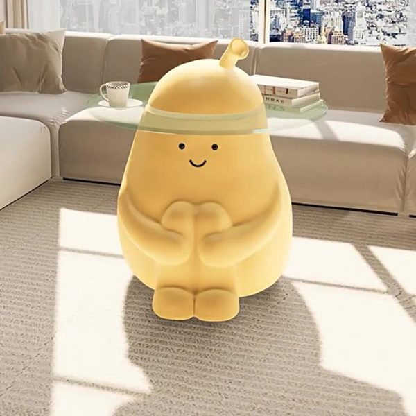 Modern Art Deco Round Cartoon Pear Resin Reinforced Glass End Table 1-Tray For Bedroom - Image 2