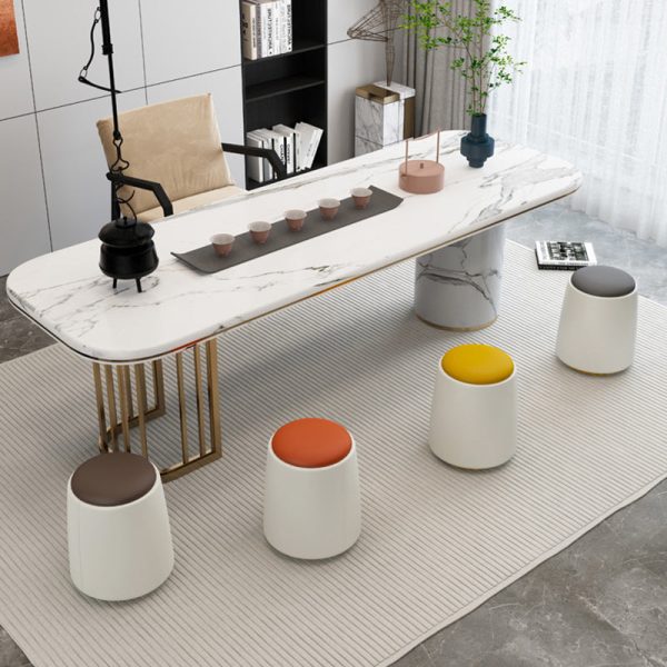 Modern Minimalist Cylinder Round Napa Leather Solid Wood Iron Vanity Stool Backless Armless For Bedroom - Image 2
