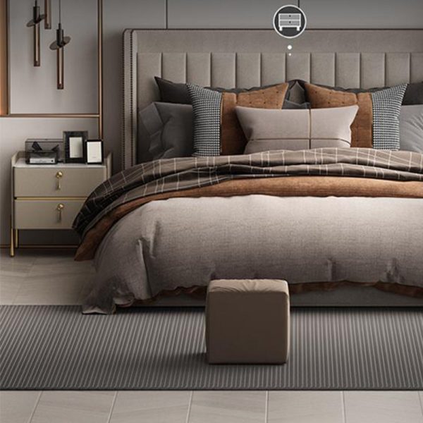 Modern Luxury Rectangular Solid Wood Rock Slab Leather Nightstand 2-Drawer For Bedroom - Image 14