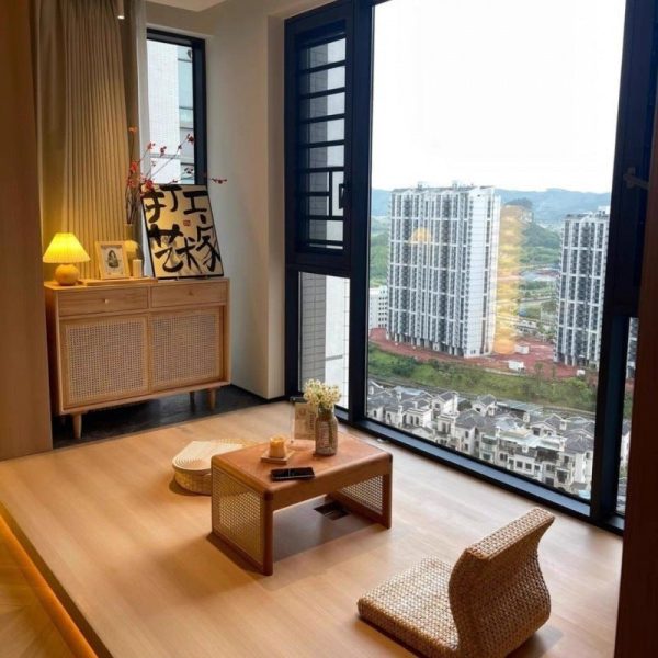 Traditional Japanese Rectangular Solid Wood Stainless Steel End Table 1-Tier For Living Room - Image 10