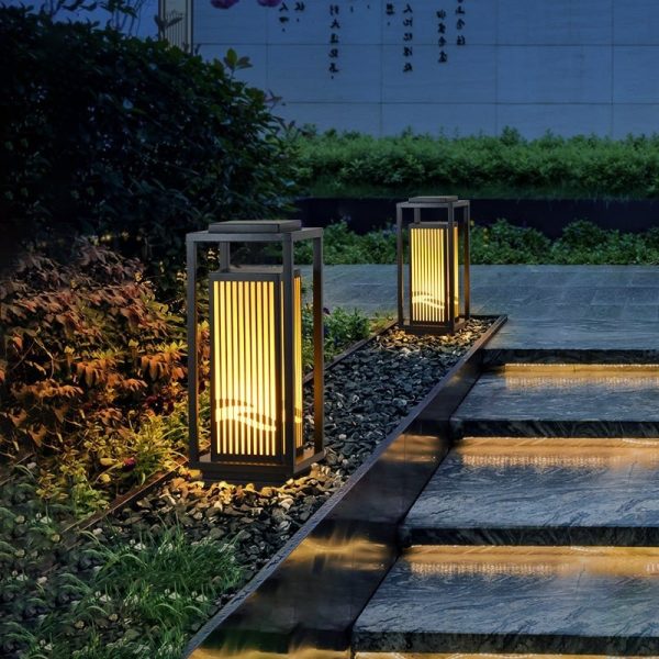 Minimalist Striped Decor LED Black Modern Solar Lights Outdoor Lanterns - Image 3