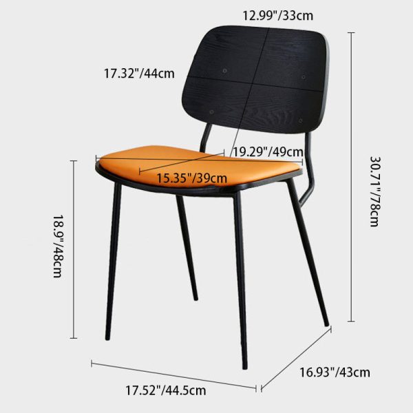 Contemporary Scandinavian Square Leather Metal Dining Chair Backrest Armless For Dining Room - Image 4
