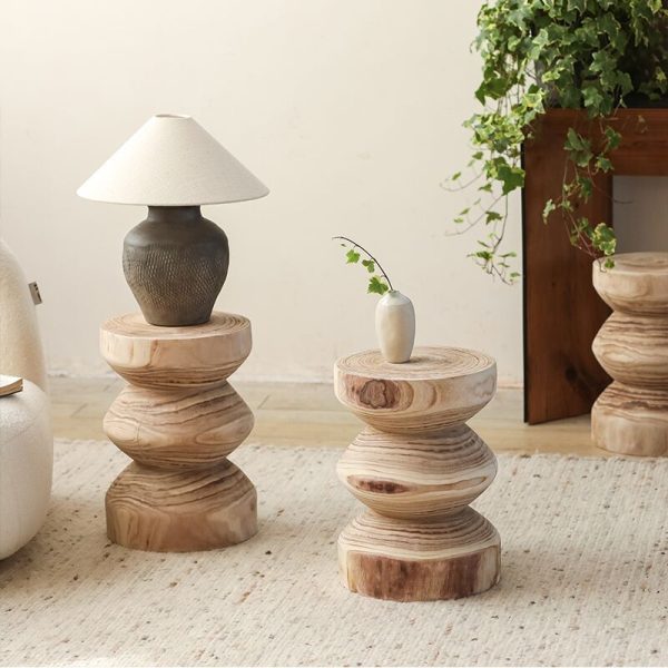 Traditional Vintage Round Column Wood End Table For Bedside - Image 20