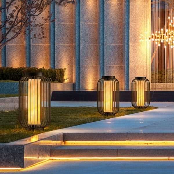 Floor Standing Stainless Steel Brown Modern Caged Outdoor Lanterns - Image 3