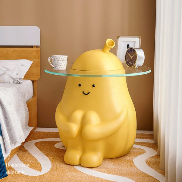 Modern Art Deco Round Cartoon Pear Resin Reinforced Glass End Table 1-Tray For Bedroom - Image 5