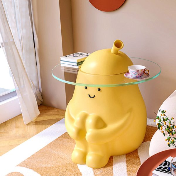 Modern Art Deco Round Cartoon Pear Resin Reinforced Glass End Table 1-Tray For Bedroom - Image 6