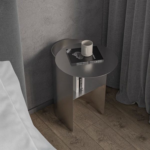 Modern Minimalist Round Stainless Steel End Table 2-Tier For Living Room - Image 2