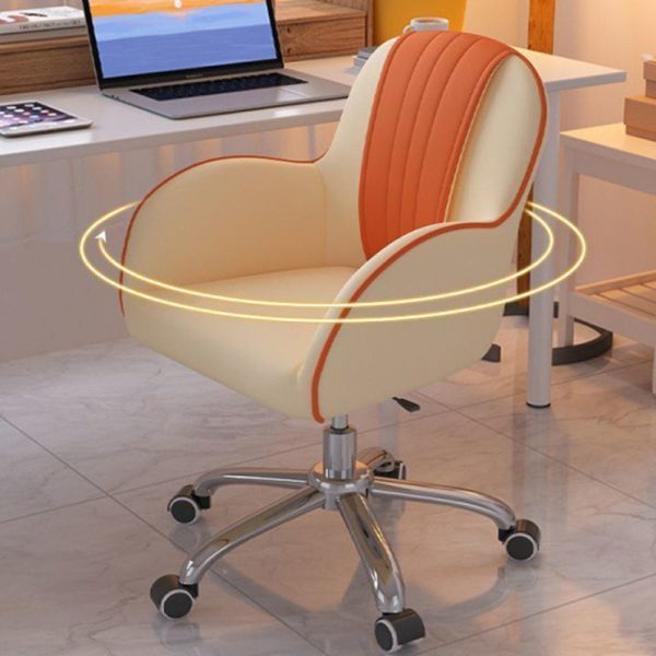 Contemporary Scandinavian Curve Square PU Leather Steel Nylon Desk Chair Backrest Arm For Home Office - Image 11