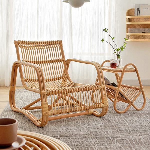 Traditional Japanese Weaving Rectangular Rattan Glass Side Table 2-Tier For Living Room - Image 20
