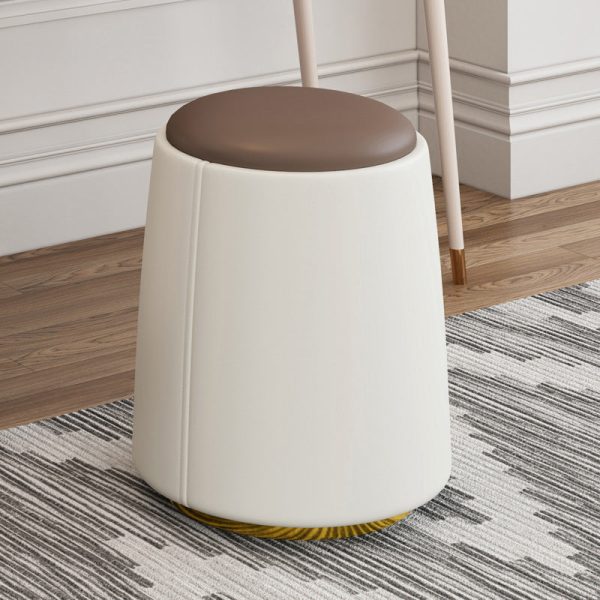 Modern Minimalist Cylinder Round Napa Leather Solid Wood Iron Vanity Stool Backless Armless For Bedroom - Image 15