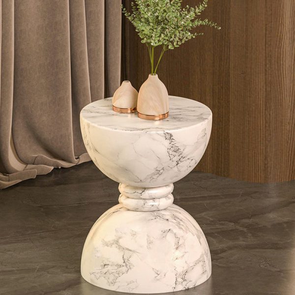 Modern Minimalist Round Marble Grain Magnesium Oxide End Table For Living Room - Image 12