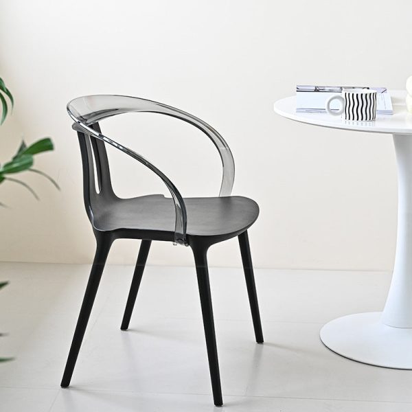 Modern Minimalist Curve Frame Plastic Dining Chair Backrest Armrest For Dining Room - Image 11