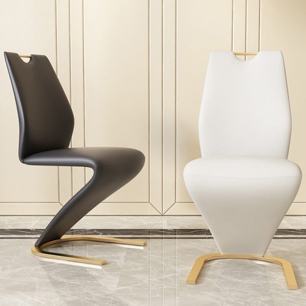 Modern Minimalist U-Shaped Chassis Rectangle Leather Titanium Gold Silver-Plated Dining Chair Backrest Armless For Dining Room - Image 14
