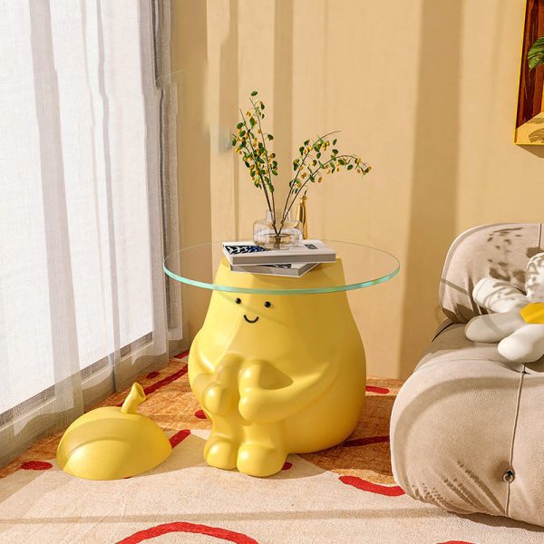 Modern Art Deco Round Cartoon Pear Resin Reinforced Glass End Table 1-Tray For Bedroom - Image 3