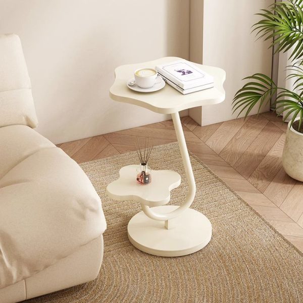 Modern Minimalist Floral Round Solid Wood Stainless Steel End Table 2-Tier For Living Room - Image 10