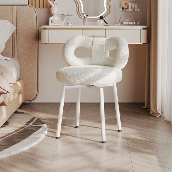Contemporary Creative Round Upholstered Bow Lambswool Iron Vanity Stool Backrest For Bedroom - Image 3