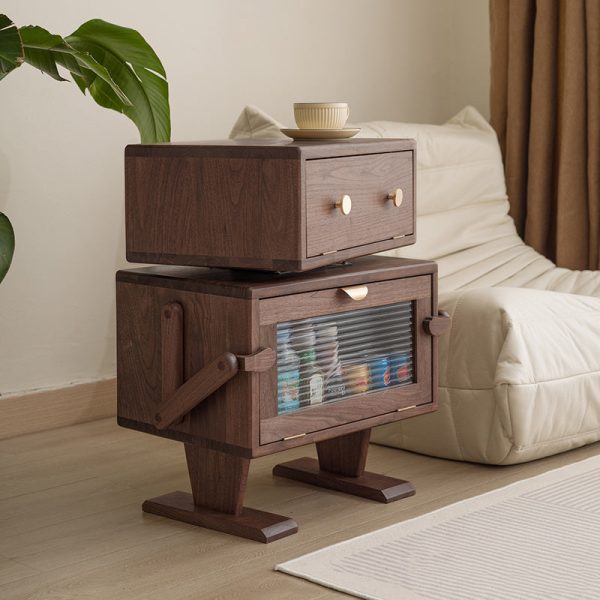 Contemporary Creative Kids Robot Rectangular Cubic Wood Nightstand Swivel 2-Cabinet For Bedroom - Image 2