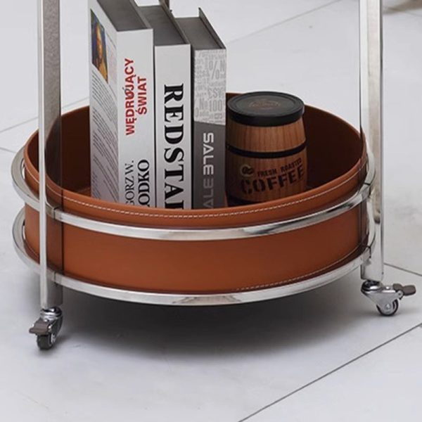 Modern Luxury Round Leather Stainless Steel End Table 2-Tier For Living Room - Image 5