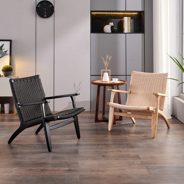 Traditional Chinese Rectangle Kraft Rope Wood Accent Chair Backrest Arm For Living Room - Image 3
