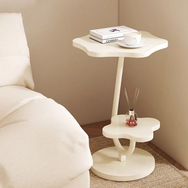Modern Minimalist Floral Round Solid Wood Stainless Steel End Table 2-Tier For Living Room - Image 3