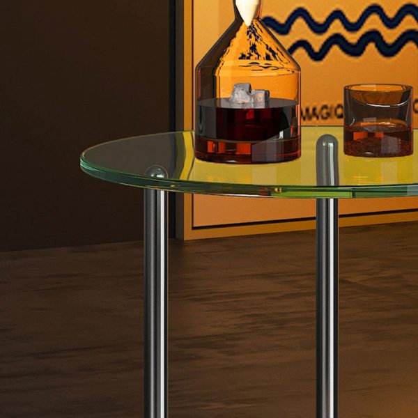 Modern Minimalist Cylinder Round Glass Iron End Table 1-Tier For Living Room - Image 5