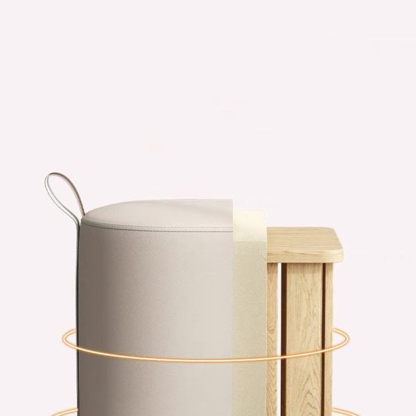 Modern Minimalist Cylinder Oval Microfiber Leather Solid Wood Vanity Stool Backless Armless For Bedroom - Image 8