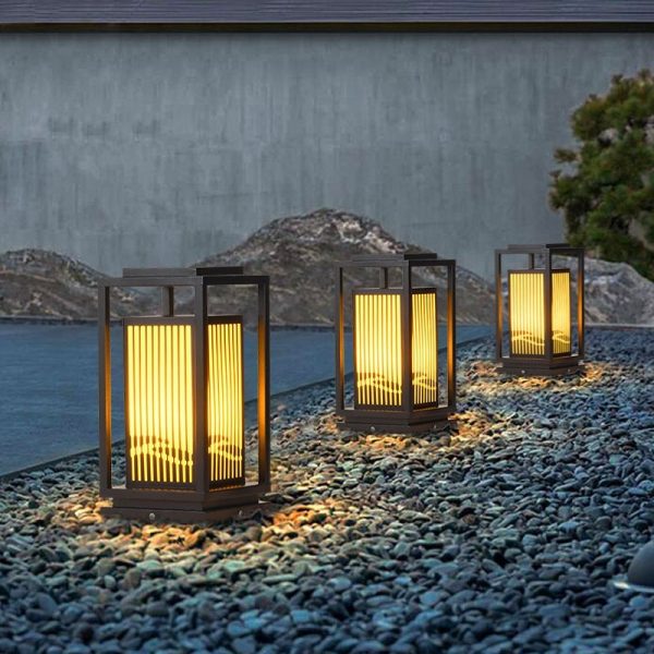 Minimalist Striped Decor LED Black Modern Solar Lights Outdoor Lanterns - Image 4