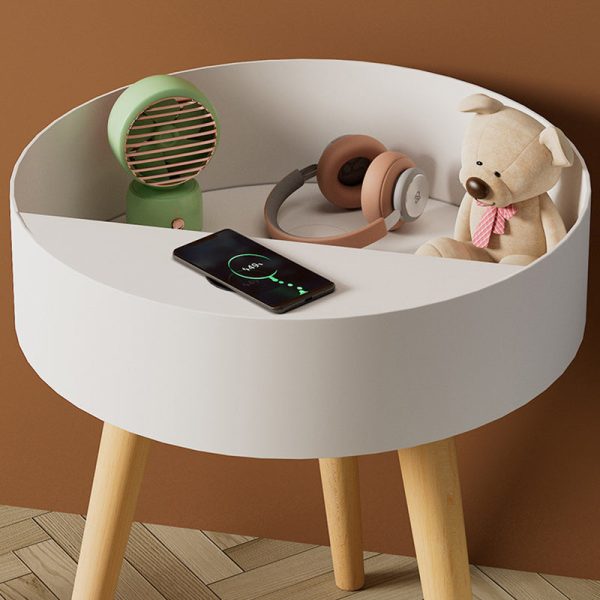 Modern Minimalist Round PP Wood Nightstand Mobile Phone Wireless Charging 1-Storage For Bedside - Image 6