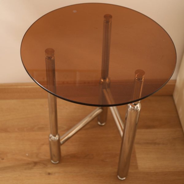 Modern Minimalist Cylinder Round Glass Iron End Table 1-Tier For Living Room - Image 9