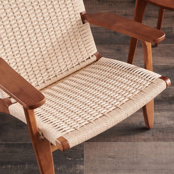 Traditional Chinese Rectangle Kraft Rope Wood Accent Chair Backrest Arm For Living Room - Image 7
