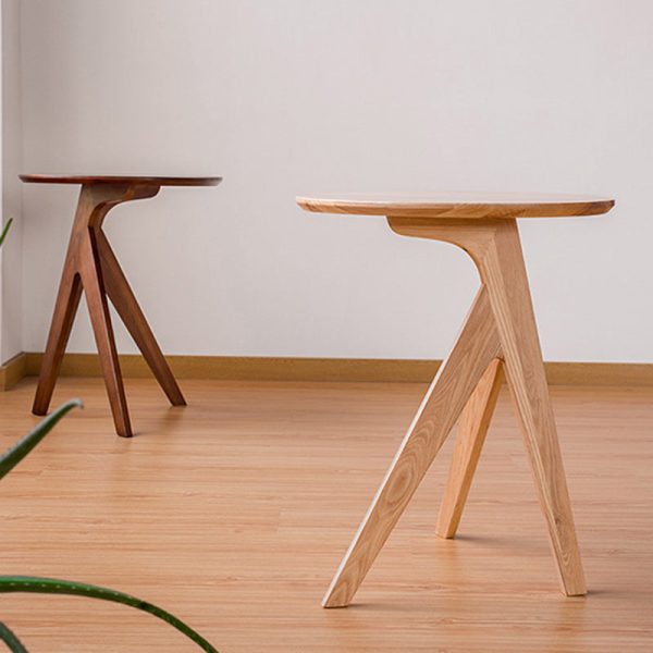 Traditional Japanese Round Triangle Leg Ash Wood End Table For Living Room - Image 7