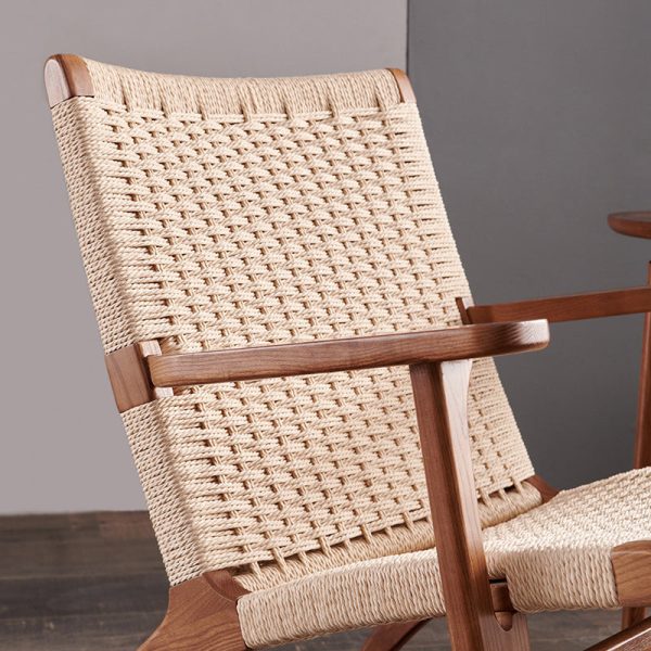 Traditional Chinese Rectangle Kraft Rope Wood Accent Chair Backrest Arm For Living Room - Image 9