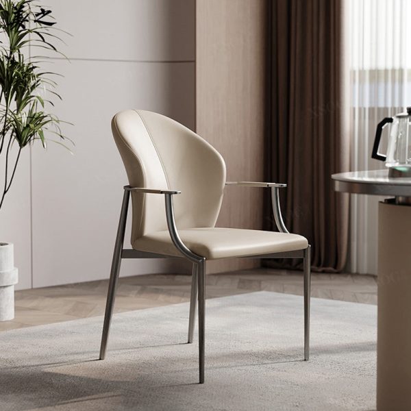 Modern Simplicity Microfiber Leather Stainless Steel Sponge Square Wraparound Dining Chair Backrest Armrest For Dining Room - Image 2