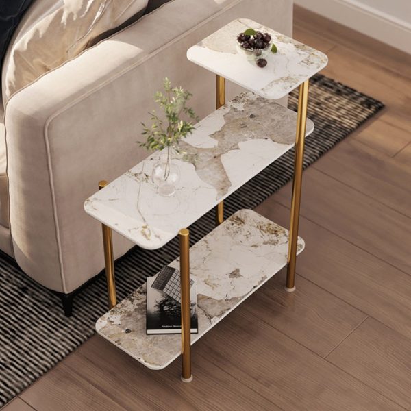Contemporary Scandinavian Rectangle Rock Panel Steel Side Table 3-Tier For Living Room - Image 9