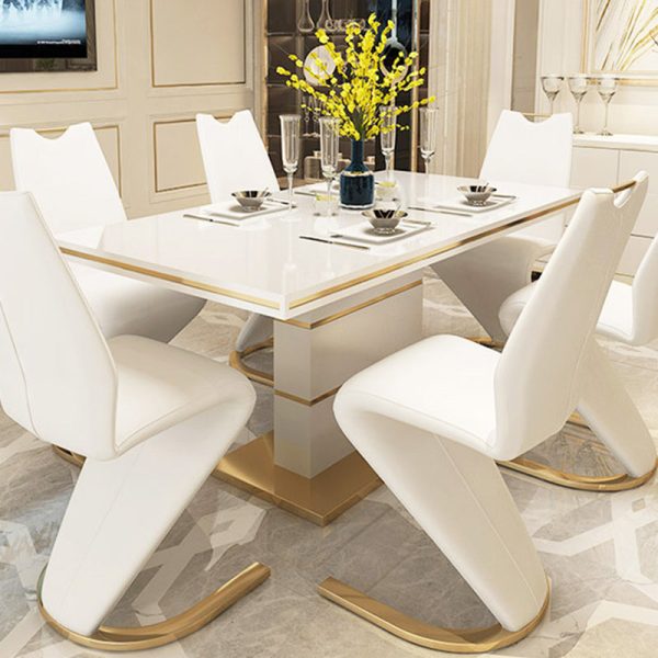 Modern Minimalist U-Shaped Chassis Rectangle Leather Titanium Gold Silver-Plated Dining Chair Backrest Armless For Dining Room - Image 2