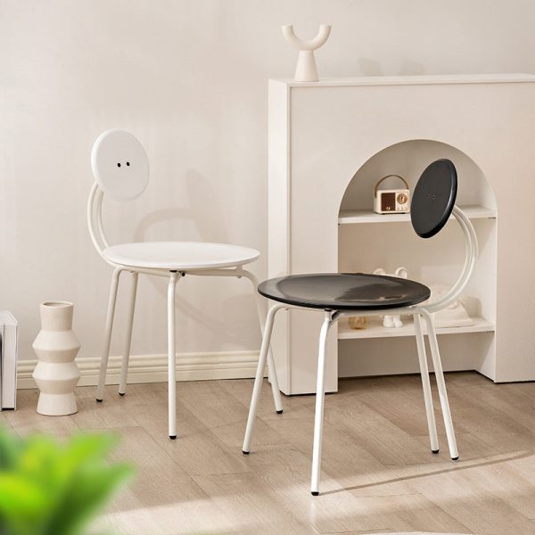 Traditional Vintage Round Rubberwood Steel Vanity Stool Backrest Armless For Bedroom - Image 11