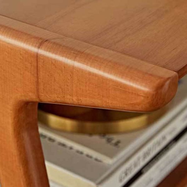 Contemporary Retro Rectangular Beech Rubber Wood Side Table 2-Tier For Living Room - Image 6