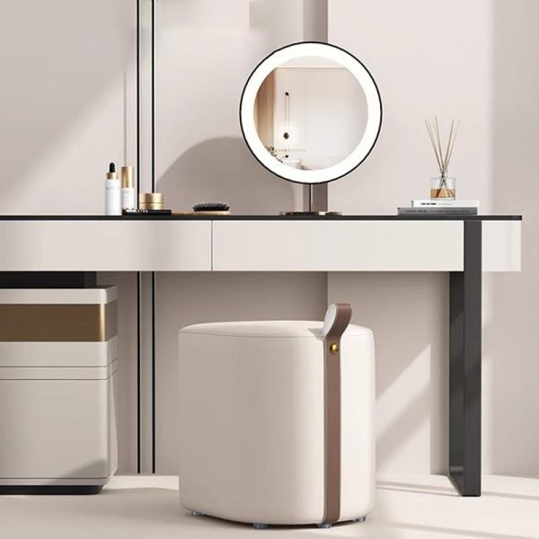 Modern Minimalist Cylinder Oval Microfiber Leather Solid Wood Vanity Stool Backless Armless For Bedroom - Image 3
