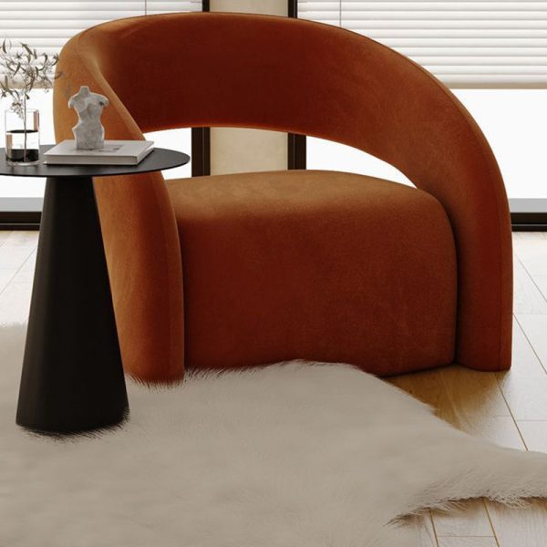 Modern Luxury Curved Square Leather Lambswool Fabric Wood Accent Chair Backrest Arm For Living Room - Image 8
