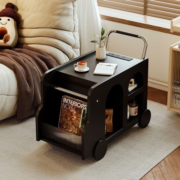 Contemporary Nordic Rectangular Trolley Plate Metal Acrylic Side Table 4-Storage For Living Room - Image 3