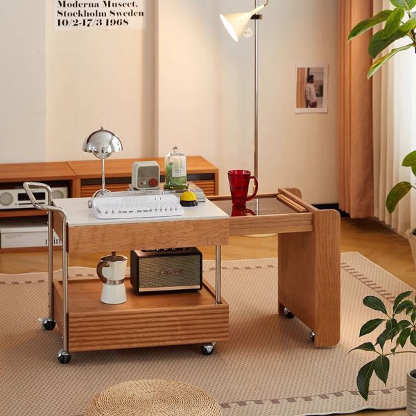 Contemporary Japanese Removable Rectangle Solid Wood End Table 2-Tier For Living Room - Image 25