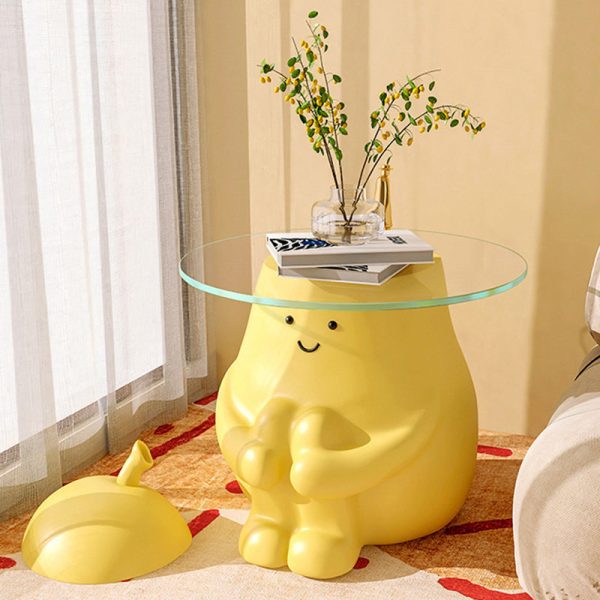 Modern Art Deco Round Cartoon Pear Resin Reinforced Glass End Table 1-Tray For Bedroom - Image 7