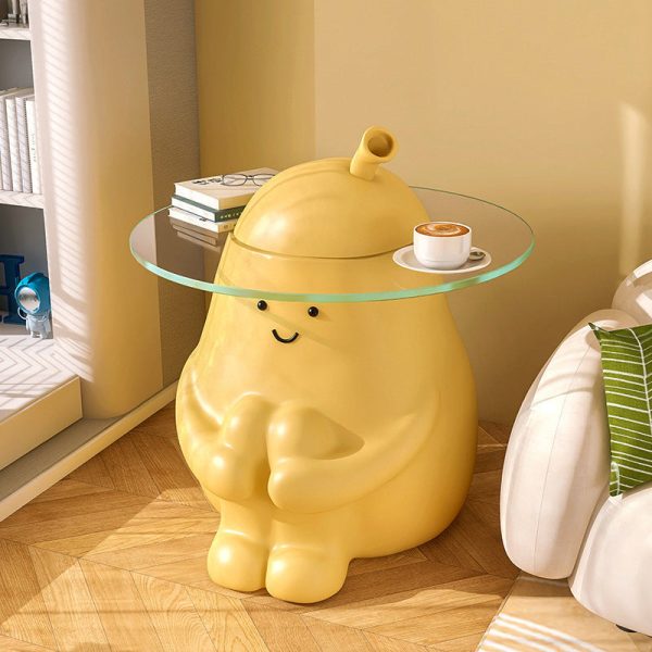 Modern Art Deco Round Cartoon Pear Resin Reinforced Glass End Table 1-Tray For Bedroom - Image 9