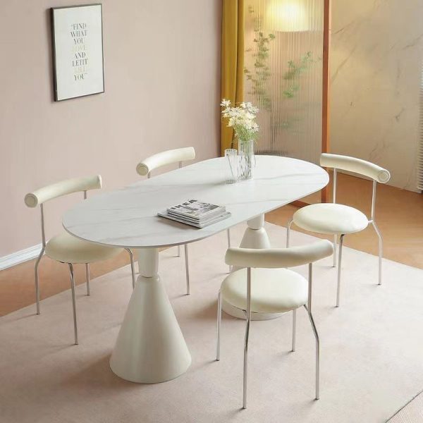 Contemporary Scandinavian Leather Metal Sponge Round Arc Dining Chair Backrest For Dining Room - Image 5