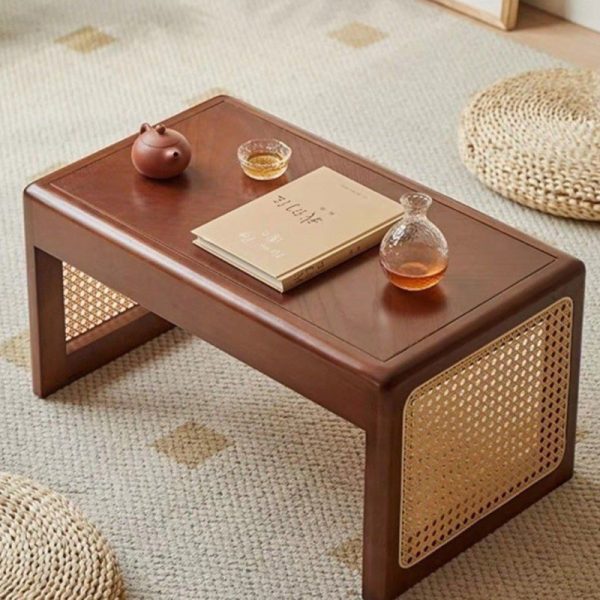 Traditional Japanese Rectangular Solid Wood Stainless Steel End Table 1-Tier For Living Room - Image 2