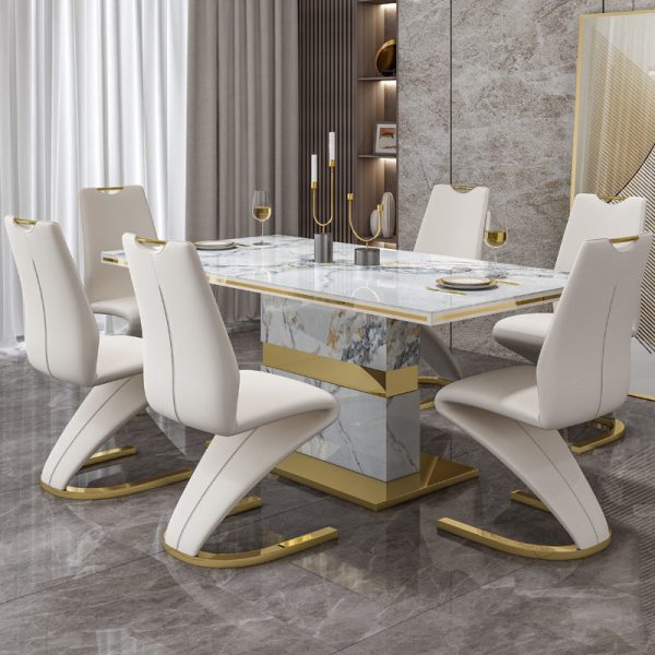 Modern Minimalist U-Shaped Chassis Rectangle Leather Titanium Gold Silver-Plated Dining Chair Backrest Armless For Dining Room - Image 3