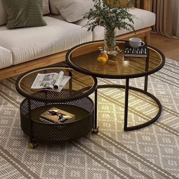 Modern Minimalist Removable Round Glass Metal End Table 3-Tier For Living Room - Image 3