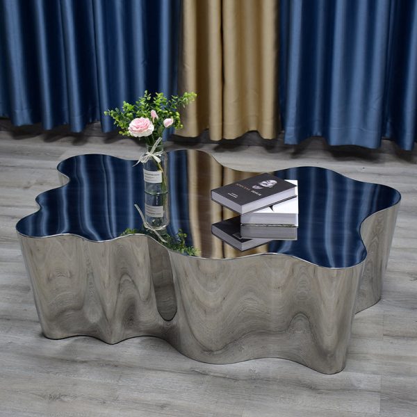 Modern Art Deco Cloud Oval Stainless Steel Metal End Table 1-Tier For Living Room - Image 2
